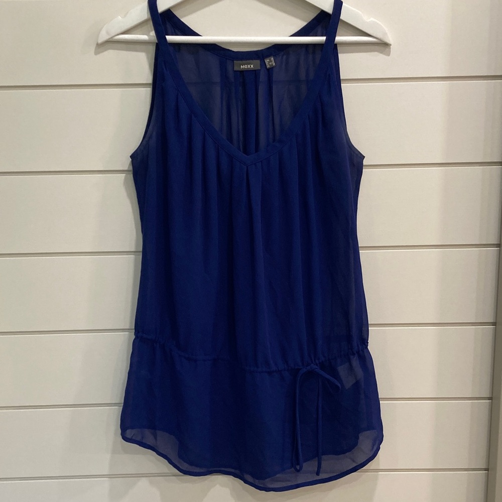 Royal Blue Sheer V-Neck Sleeveless Top